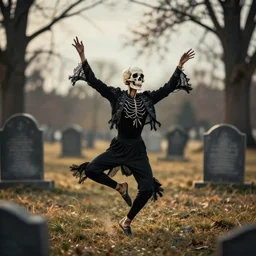 dancing skull on the graveyard