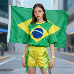 brazil fan with futuristic brazilian themed clothes