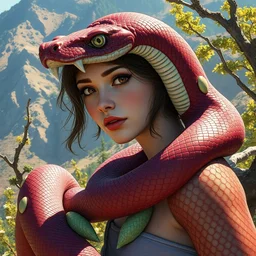 burgundy snake skin girl in sunny hills biome. highly detailed, digital painting, watercolor, soviet realism, engraving, artstation, concept art, smooth, sharp focus, vivid grunge, manga, illustration, unreal engine 5, 8 k, art by bilibin and kilian eng and kuvshinov and malevich and mucha