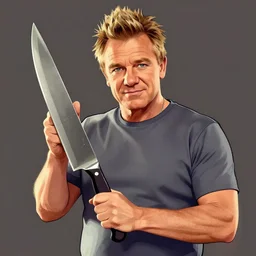 Gordon Ramsay Holding a butchers knife in the style of GTA Artwork
