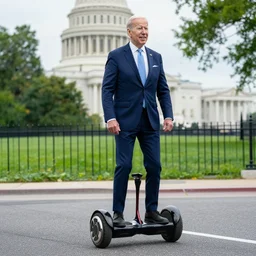 A professional photograph of Joe Biden going to the US capital with a hoverboard, HDR, 8k,