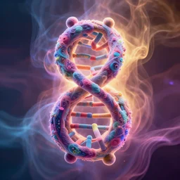 8 k uhd houdini recursive dna structure, background radiant swirling smoke wisps, dreamy colors, magical volumetric lighting, 1 8 mm lens