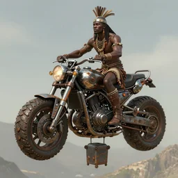 an concept art illustration, a african tribal man, on a floating mechanical rusty motor biome, fantasy, style by dylan cole and feng zhu and wlop, unreal engine, trending in artstation, cgsociety, octane render, ultra sharp, 8 k