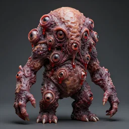 a fleshy monster designed by giger with pus coming out of multiple eyes