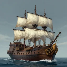 a large pirate ship, matte painting by greg rutkowski, sylvain sarrailh, trending on artstation