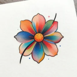 colorful abstract flower art, tattoo style, on white paper