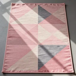 A softly colored Japanese Geometric shapes ukiyo-e rug ,with soft pink colors
