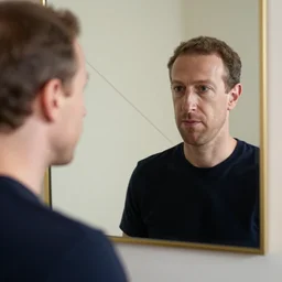 pavel durov looks in the mirror, but in the reflection mark zuckerberg, technology realism, 8 k detail, proportions, golden ratio, composition, soft light, depth of field, focus