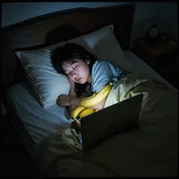 banana watching me while i sleep, dimly lit bedroom, cctv footage