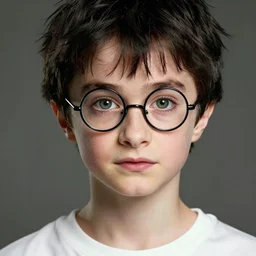 portrait of a small, skinny 1 7 - year - old boy with a thin face, black hair, green eyes, round shape glasses as harry potter, thin scar on his forehead, wearing white shirt, hyper realistic face, beautiful eyes, character art, art by mark brooks, hyperdetailed, cryengine, trending on artstation, digital art