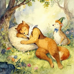 puss in boots, fantasy art, trending on artstation, sleeping beauty fairytale, art by hans zatzka and walter crane and kay nielsen, watercolor illustration,