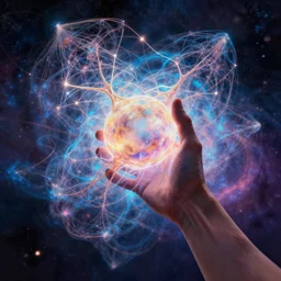 letting go of reality and experiencing the quantum feild, matte painting comic book art, cinematic, highly detailed, realistic, beautiful cosmic neural network, octane render, unreal engine, depth of field, trending on artstation, sharp focus, philosophical splashes of colors