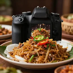 close - up focused dslr photograph of an laosian dinner, 8 k, high detail, volumetric lighting, hyperrealism, aesthetically pleasing, studio lighting, trending
