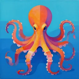 cyborg octopus symmetrical colour acrylic painting, coloured, digital art, minimal geometric, vector art