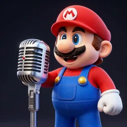 super mario singing karaoke. studio photography. intricate details.