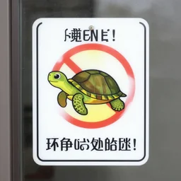 a public facility warning sign to remind people beware of the turtle when opening the door