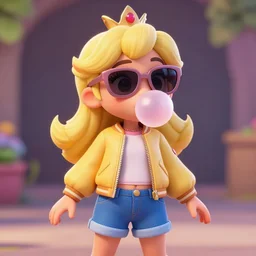 Princess Daisy wearing sunglasses, an aviator jacket and jorts, blowing bubblegum, 3d octane render, unreal engine, tranding on artstation