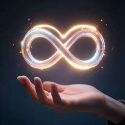 a floating glowing infinity mixed with a heart symbol above my hands, cinematic, fantasy octane render 8 k postproduction