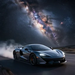 sport car drive in space to the Milky Way, surrealism,