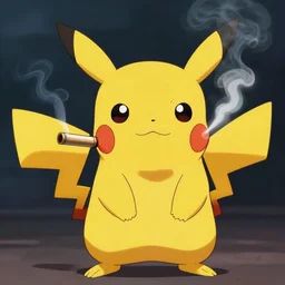 photograph of pikachu smoking a blunt, pickachu smoking, smoking blunt, pickachu hitting that loud