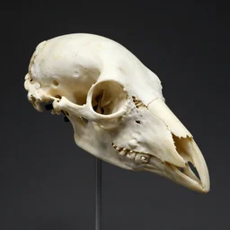 bird head made of bone structure, a single occipital condyl, macro photograph by naturalist museum