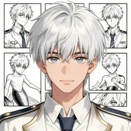 young teen bishonen male white haired prince! scrawny white haired merman! pierre joubert, french comic art, semi - realistic anime, portrait, beautiful youthful face, symmetrical face, trending on pixiv, detailed, clean lines, sharp lines, crisp lines, award winning illustration, masterpiece, 4 k