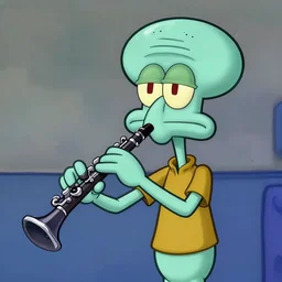 cyberpunk robotic squidward playing clarinet, sharp lines, digital, artstation, colored in