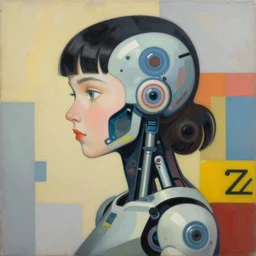Monet portrait painting of a cyborg girl, medium shot, asymmetrical, profile picture, Organic Painting, sunny day, Matte Painting, bold shapes, hard edges, street art, trending on artstation, by Huang Guangjian and Gil Elvgren and Sachin Teng