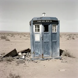 fragments of a crashed TARDIS in the New Mexico desert. Debris. 1940s photograph.