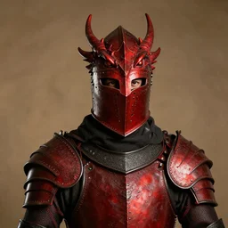 portrait of targaryen knight wearing red dragon helmet, detailed, realistic, studio lighting, warm light, magazine photography