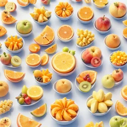 an infinite plane of fruit in bowls, fractal art
