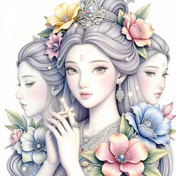 4 k detailed and intricate linework art of the beautiful princess of phuket, parts of face, head and hand full of flowers, an ultrafine illustration by kittichai rueangchaichan, irakli nadar, pastel colors, 3 d rendered, global illumination, radiant light