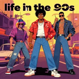 “life in the 90s, digital art in the style of Mad Dog Jones and Jonathan Zawada”