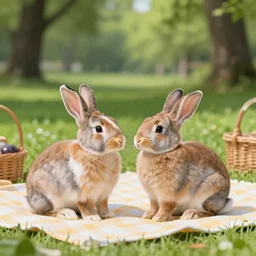 two rabbits in love with each other are having a picnic in the park, tattoo