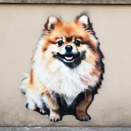pomeranian banksy by banksy on wall with spray paint