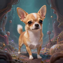 a trippy chihuahua living in an extradimensional reality, in the style of wlop, illustration, epic, fantasy, hyper detailed, smooth, unreal engine, sharp focus, ray tracing, physically based rendering, renderman, beautiful