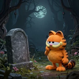 eldritch lovecraftian garfield crying at odie's grave trending on artstation deviantart pinterest detailed realistic hd 8 k high resolution