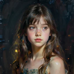 beautiful digital oil cyberpunk style  of a young girl by Arthur Hughes