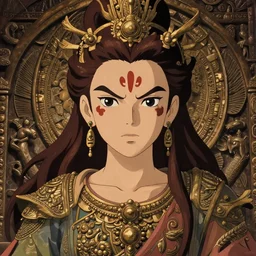 skin made of ornate portrait of a wrathful diety teen Jessica Alba, ornate skin, ancient relief carving background, incredible, anime, Digital 2D, animated by Kyoto Animation, Studio Ghibli, Miyazaki, AKIRA art style, by Laurie Greasley, beautiful, gorgeous, dramatic lighting, rule of thirds, perfect composition, trending on ArtStation, 4k, cropped