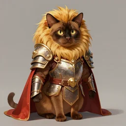 brown burmese cat with lions mane dressed in armor, fantasy, artstation