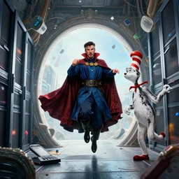 the third first image on the scattered absurdity server, dr strange and dr seuss, very pretty, photorealistic, portal hopping and time warping with reckless abandon, by Greg rutkowski, Jacek Yerka