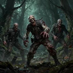 attack zombie during worldwar 2, dark forest, ultra realist, horror, great space, smooth, sharp focus, illustration, by h. p. lovecraft and hans ruedi giger, 8 k, very high resolution, astrophotography, processing, extremely hyperdetailed
