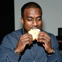 kanye west eating bread in the studio