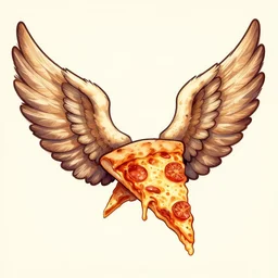 wings replaced with pizza slices, digital art,