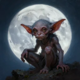beautiful realistic fantasy painting of a goblin moon, by pascal blanche and Frazetta and Beksinski, volumetric lighting, trending on art station, polarizer filter