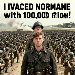 Mrbeast, youtube thumbnail, I invaded normandy with 100,000 soldiers!, clickbait, d-day