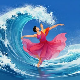 i am the wave not the water the dance not the dancer, epic scene, by victo ngai, kilian eng vibrant colours, dynamic lighting, digital art, winning award masterpiece, fantastically beautiful, illustration, aesthetically inspired by beksinski and dan mumford, trending on artstation, art by greg rutkowski, 8 k