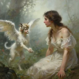 a messy painting of bathsheba looking at adonis in the garden of eden, soft focus, hazy, mist, artstation, dynamic lighting by delphin enjolras, ultrarealikstic faces