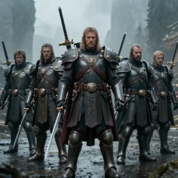 movie still frame, photorealistic, sardaukar soldiers on rainy world, intricate details, beautiful composition, 8 k, cgi, by ridley scott, james cameron, zack snyder and michael bay
