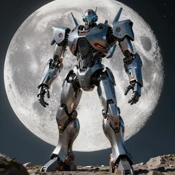 a giant cyberpunk robot touching the moon. incredible detailed. sharp focus. digital art. full body